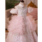 Wedding dress flower girl birthday party fluffy short sleeve sequin girl princess dress