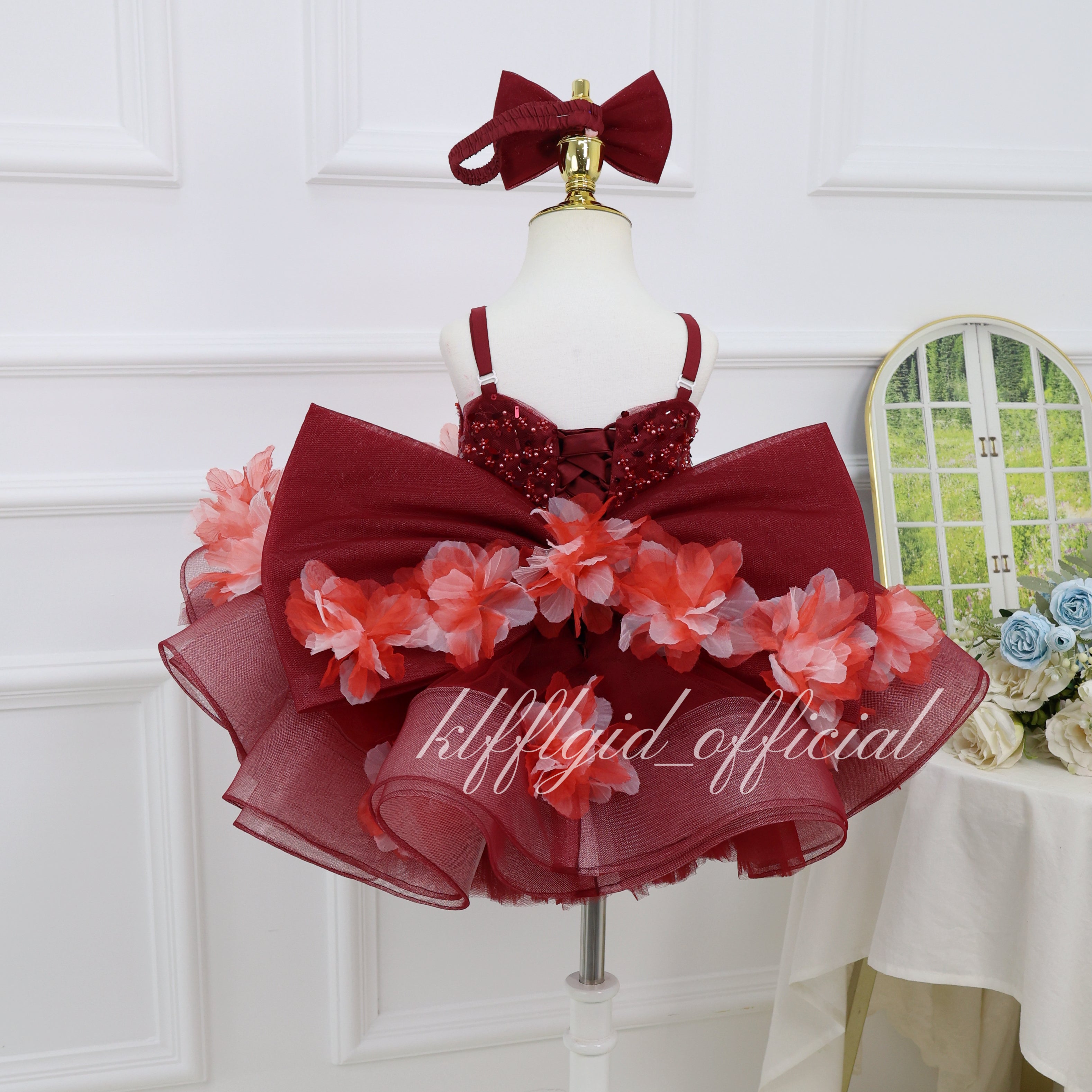 Toddlers Birthday dress Pageant gowns for girls Burgundy Christmas dress  | KLFFLGID