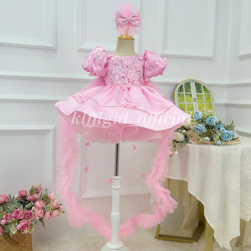 Luxury Large Bow Girls Couture & First Birthday Dress | KLFFLGID