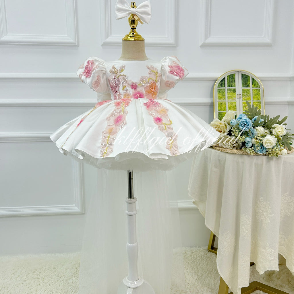 Embroidered Floral Short-Sleeve Flower Girl & Toddler Photo Dress | KLFFIGID