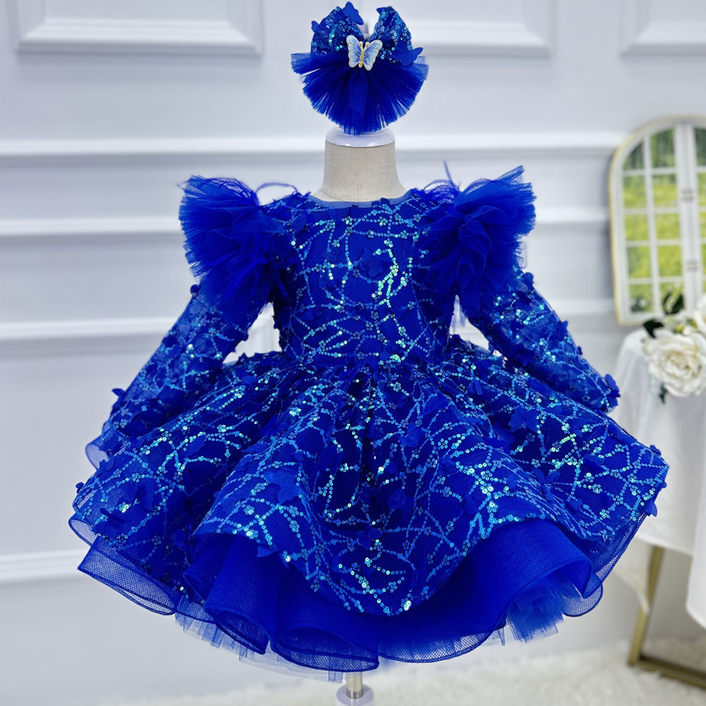 0-12Y Girls Long Sleeve Butterfly Embroidered Princess Dress | KLFFLGID