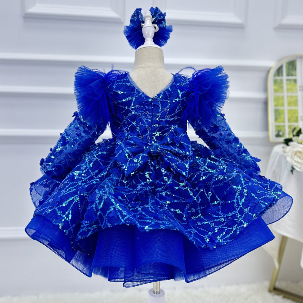 0-12Y Girls Long Sleeve Butterfly Embroidered Princess Dress | KLFFLGID