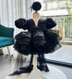 Baby Puff Sleeve Fluffy Tail 1st Birthday Party Princess Dress | KLFFIGID