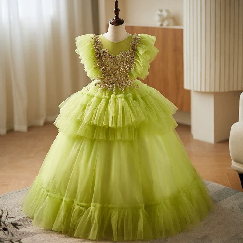 Embroidered tulle dress, long dress for girls, princess dress for girls aged 3-12, ball gown