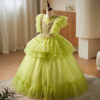 Embroidered tulle dress, long dress for girls, princess dress for girls aged 3-12, ball gown