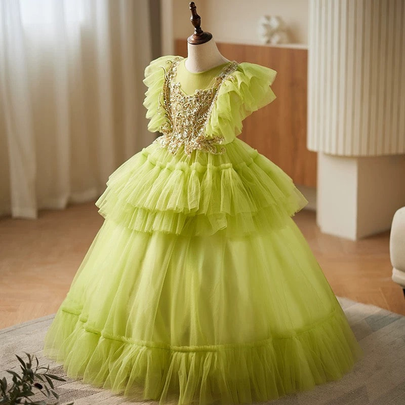 Embroidered tulle dress, long dress for girls, princess dress for girls aged 3-12, ball gown