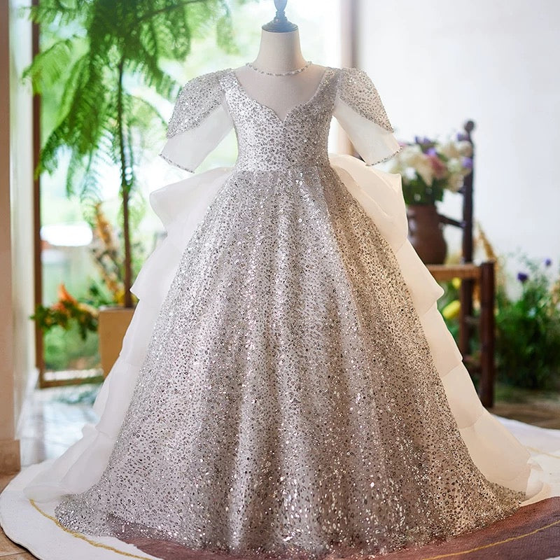 Elegant children's evening dress  Sequined dresses for girls aged 3-15, long dresses for girls, wedding dresses, flower girl train dresses