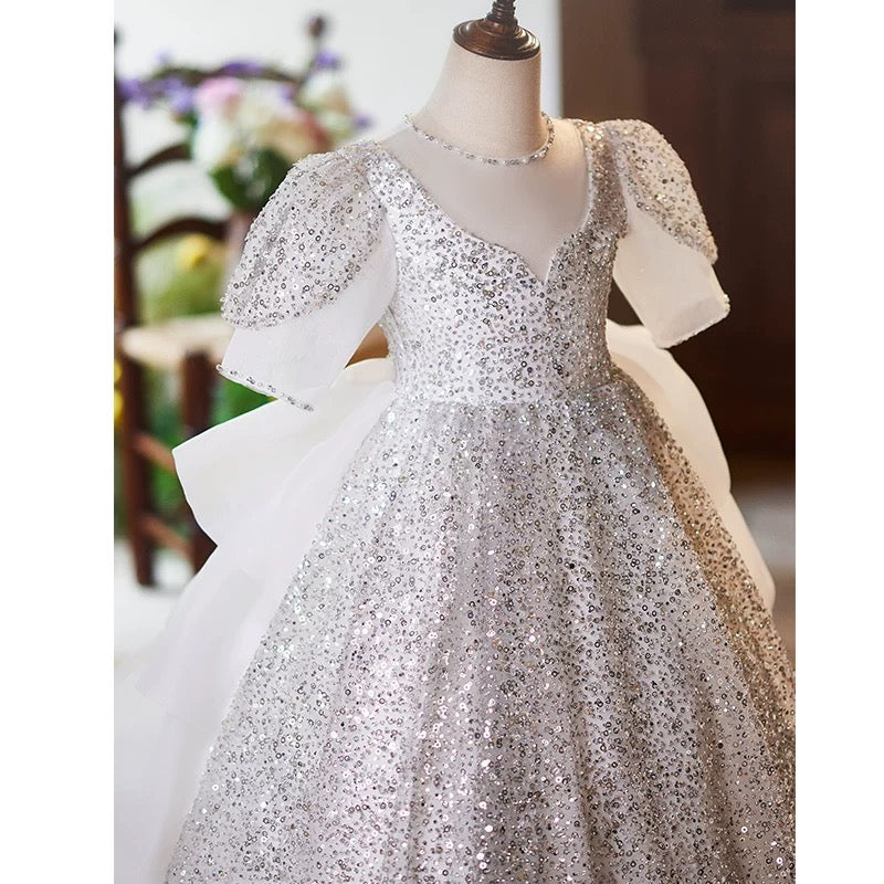 Elegant children's evening dress  Sequined dresses for girls aged 3-15, long dresses for girls, wedding dresses, flower girl train dresses