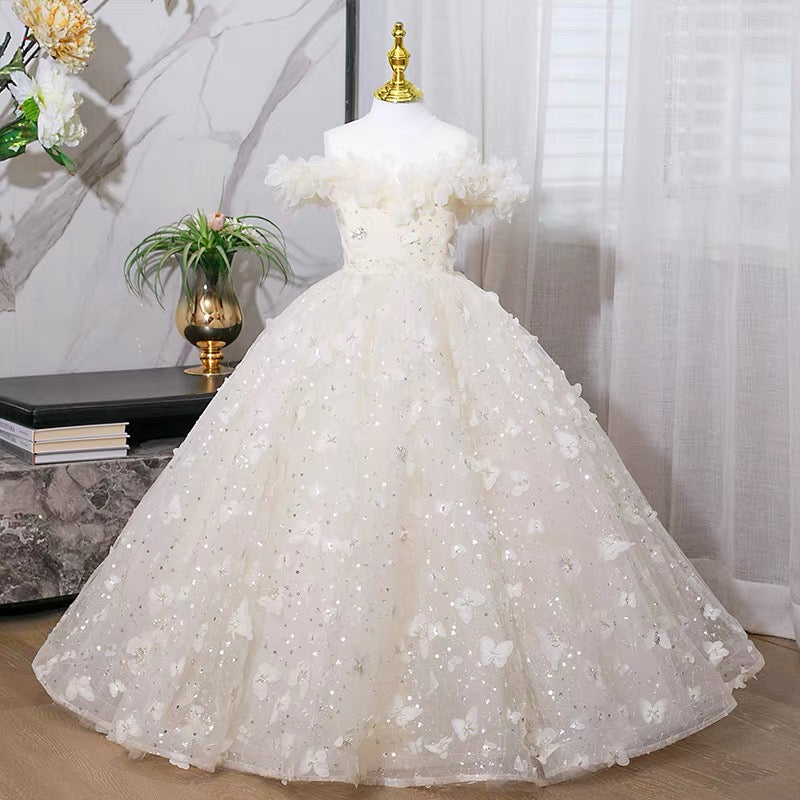 Girls' dress catwalk bow children's host piano performance suit satin elegant long skirt