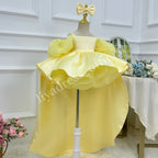 Blue Puff Sleeve Trailing Girls Birthday Princess Dress | KLFFIGID