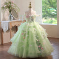 Children's long dresses, party dresses for ages 3-12, tulle green dresses, flower dresses, princess dresses for girls.