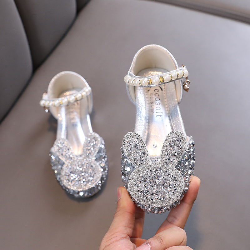 Cute bunny baby girl shoes, girls princess diamond dance performance shoes sandals