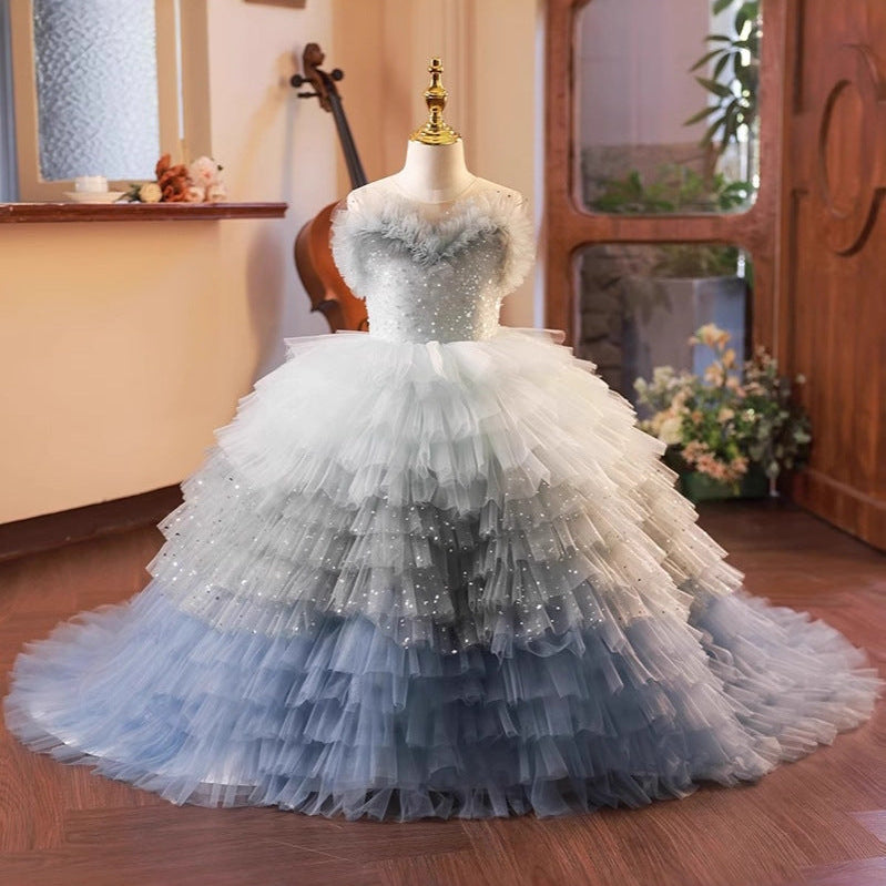 Big Bow Sparkly Tulle Flower Girl Wedding Dress for Girls | KLFFIGID