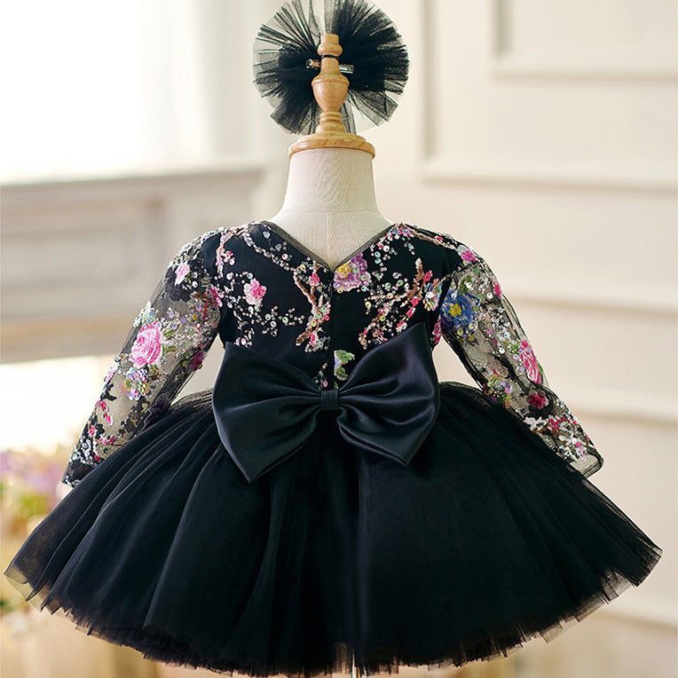 Purple Long Sleeve Embroidered Tulle Party Dress | KLFFIGID