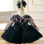 Purple Long Sleeve Embroidered Tulle Party Dress | KLFFIGID