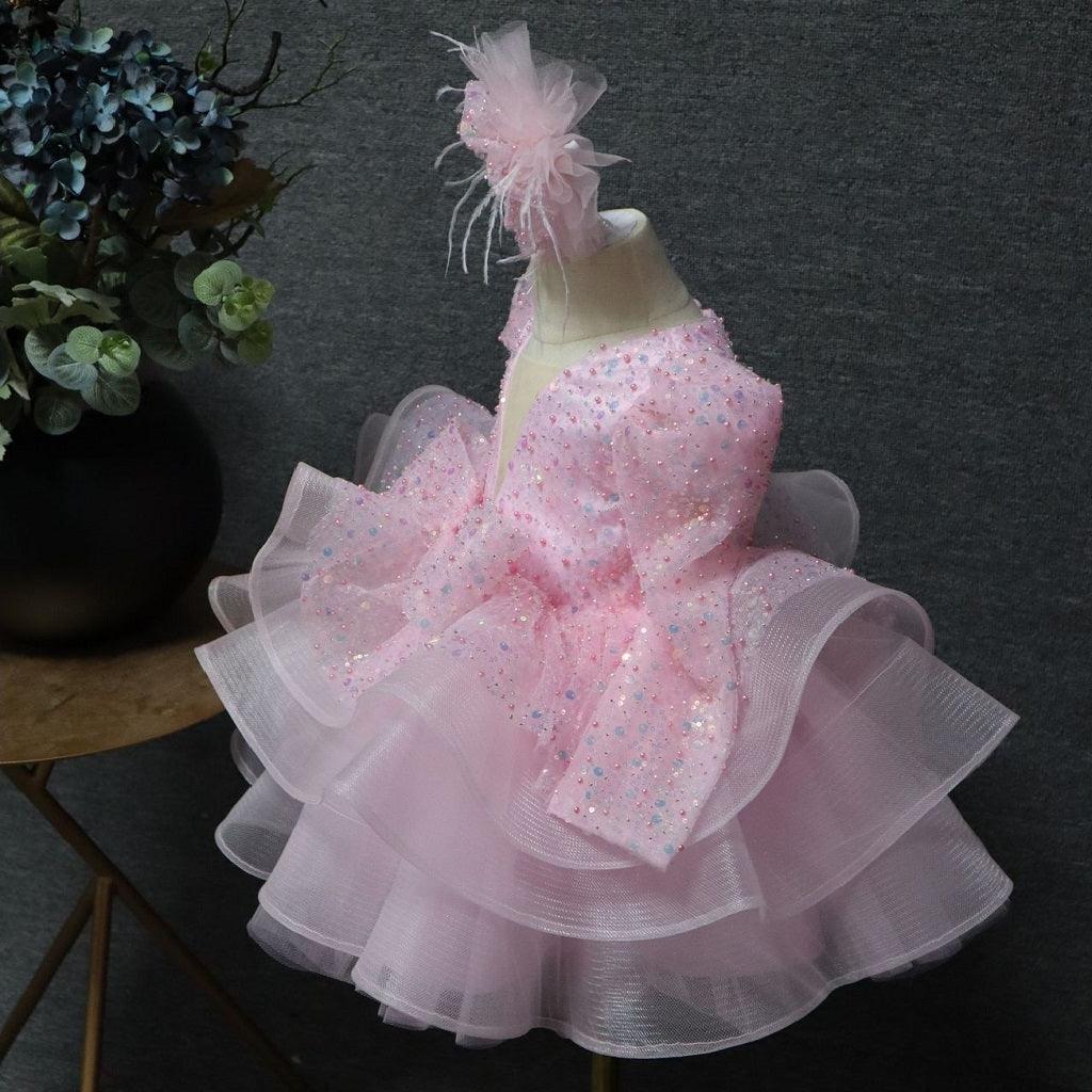 Baby Long Sleeve Sequin Tulle Dress with Large Bow | KLFFLGID