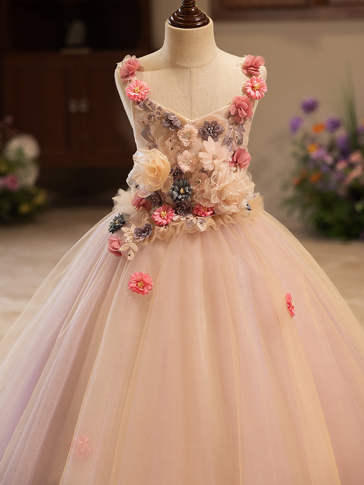 Girls Floral Princess Long Dress for Birthday Party & Catwalk | KLFFIGID
