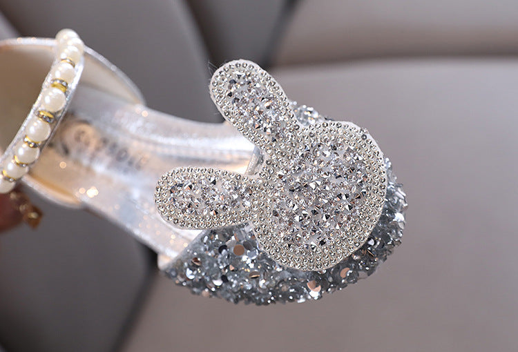 Cute bunny baby girl shoes, girls princess diamond dance performance shoes sandals