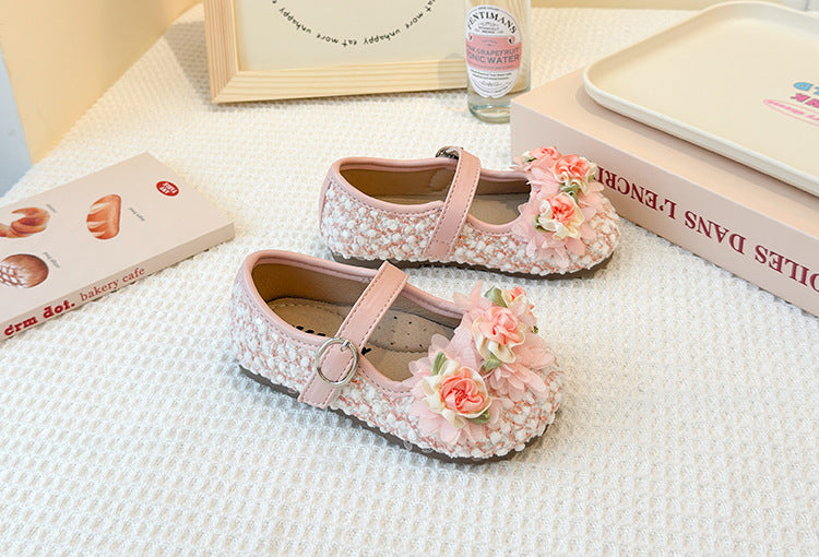 Cute Floral Girls' Shoes Dreamy Glitter Girls' Shoes Exquisite Handmade Floral Shoes