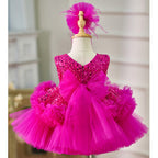 Baby Pink Sequin Feather Hem Princess Party Dress | KLFFIGID