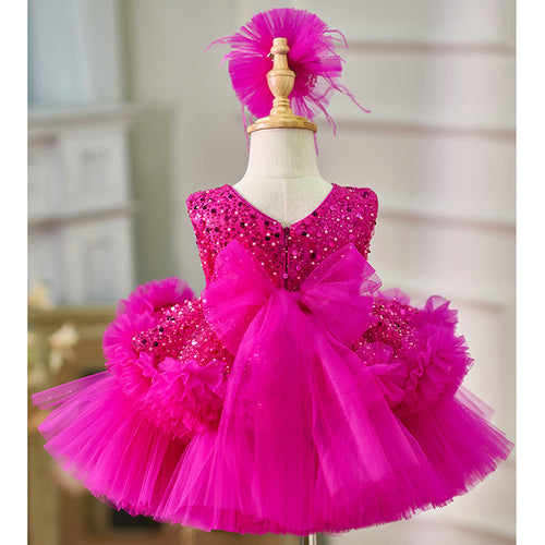 Baby Pink Sequin Feather Hem Princess Party Dress | KLFFIGID