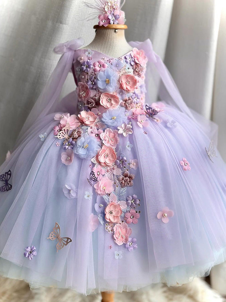 KLFFLGID Children's Dress Heavy Industry Rainbow Blue Children's Princess Dress