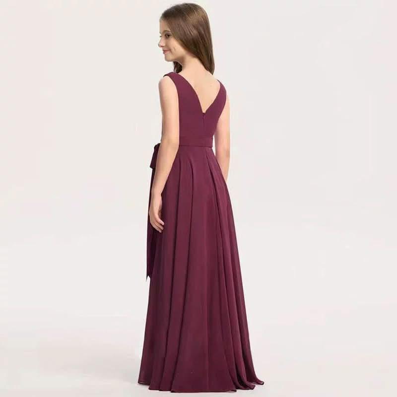 Wedding flower girl elegant solid color long evening dress