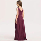Wedding flower girl elegant solid color long evening dress