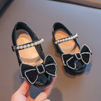 Bowknot girls shoes, small leather shoes, pearl shoes, red baby shoes