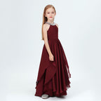 Girls halter neck long dress piano playing host wedding flower girl elegant evening dress