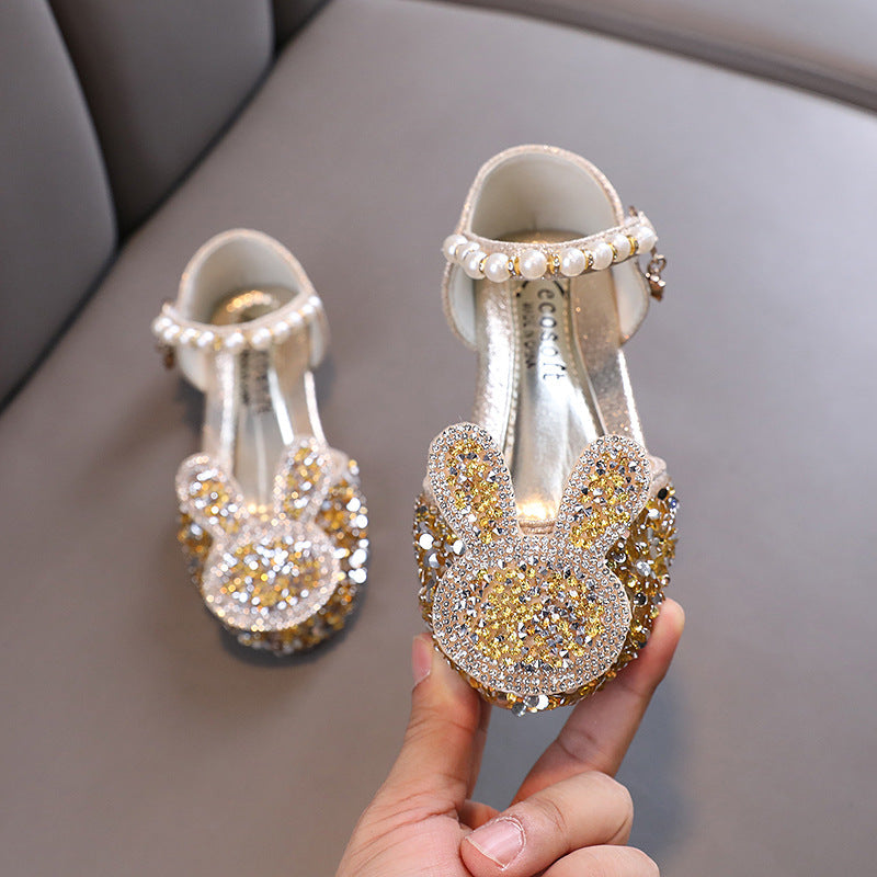 Cute bunny baby girl shoes, girls princess diamond dance performance shoes sandals