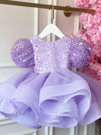 Girls Sequin Tulle Princess Dress Puff Sleeve Party Dress | KLFFIGID