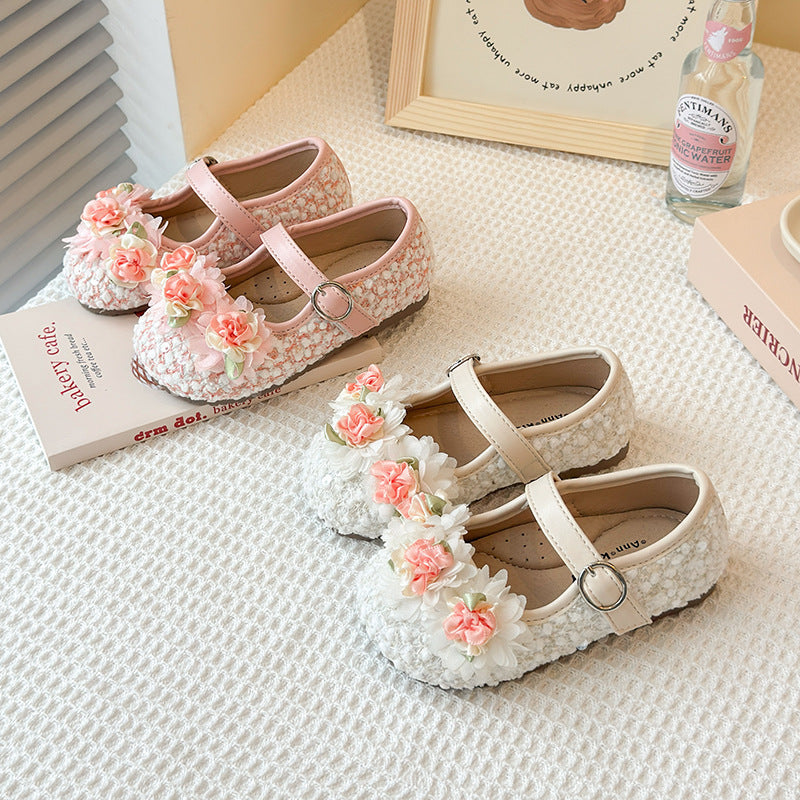 Cute Floral Girls' Shoes Dreamy Glitter Girls' Shoes Exquisite Handmade Floral Shoes