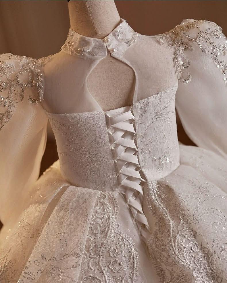 2-12 years old wedding flower girl long sleeve sequin fluffy fashionable girl evening dress