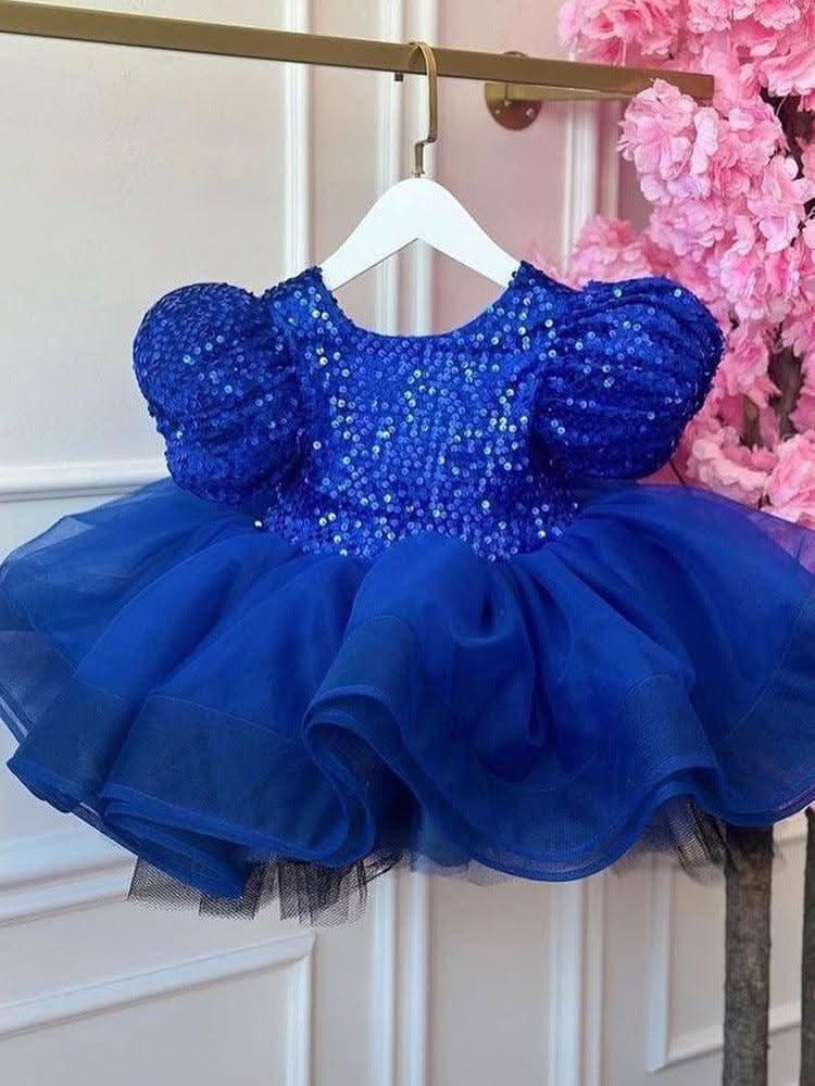 Girls Sequin Tulle Princess Dress Puff Sleeve Party Dress | KLFFIGID