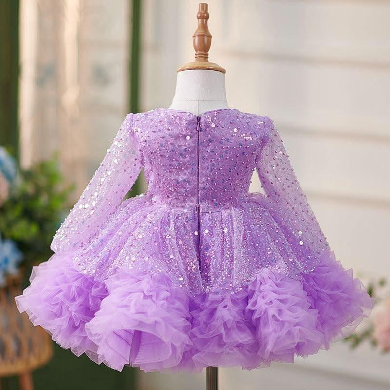 2Pcs Long Sleeve Sequin Birthday Party Dress with Headband | KLFFIGID