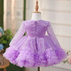 2Pcs Purple Long Sleeve Sequin Girl Party Dress with Bow | KLFFIGID