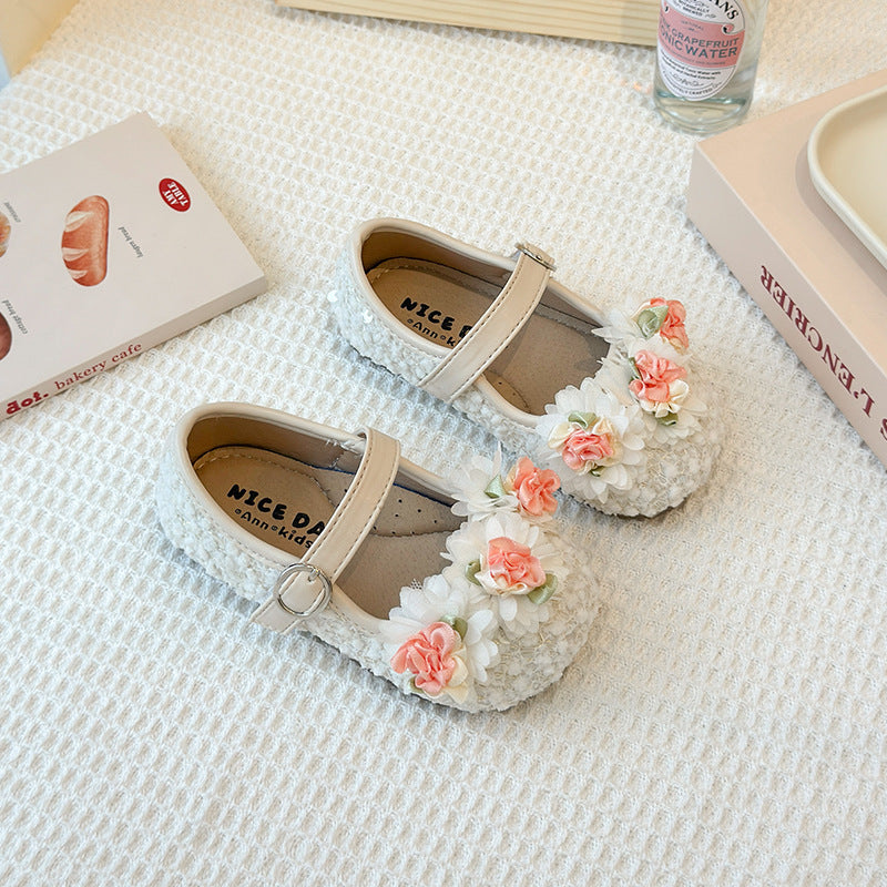 Cute Floral Girls' Shoes Dreamy Glitter Girls' Shoes Exquisite Handmade Floral Shoes