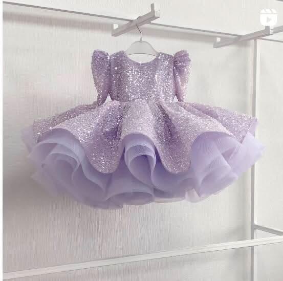 Glittering Pink Princess Dress Sequined Organza Gown | KLFFIGID