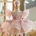 Girls Embroidered Flower Princess Dress Feather Sleeve Party Dress | KLFFIGID