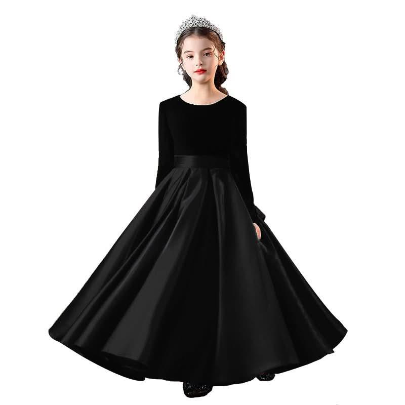 Girls gold velvet long-sleeved princess dress carnival banquet host elegant evening dress