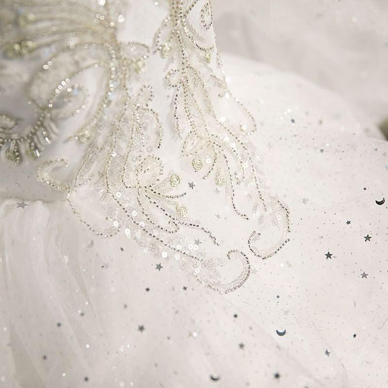 Girls Evening Dress Fashion White Puff Long Sleeve Flower Girl Wedding Dress Puffy Girl Princess Dress