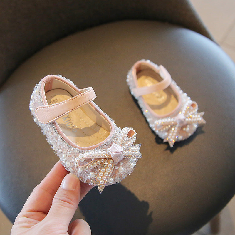 Baby shoes, sequined bow leather shoes, girls' shoes