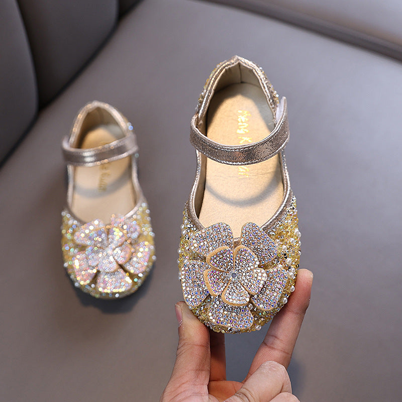 1 year old baby shoes, flower cute dance shoes, performance girl princess diamond shoes