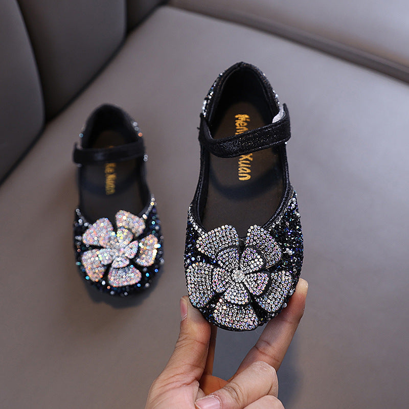 1 year old baby shoes, flower cute dance shoes, performance girl princess diamond shoes