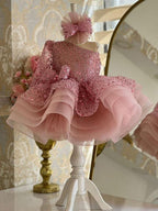 KLFFLGID Girls dress sequin short princess fluffy mesh skirt