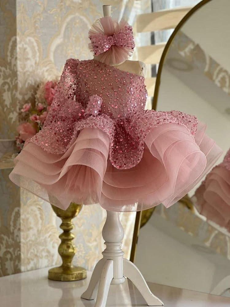 KLFFLGID Girls dress sequin short princess fluffy mesh skirt