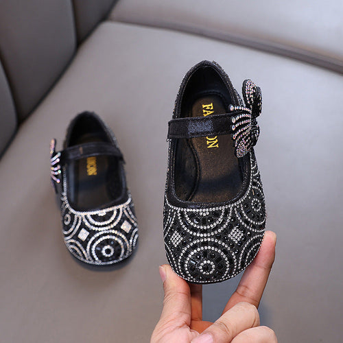 Children's diamond princess shoes, sparkly little leather shoes for toddlers and girls.