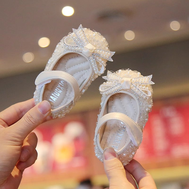 Baby shoes, sequined bow leather shoes, girls' shoes
