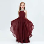 Girls halter neck long dress piano playing host wedding flower girl elegant evening dress